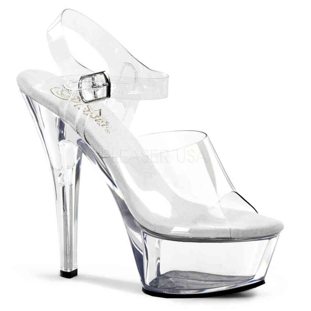 Pleaser - KISS-208 Sandaal met enkelband - Transparant/Zilverkleurig